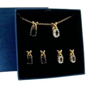 Black Onyx and White Topaz Necklace & Earring Set